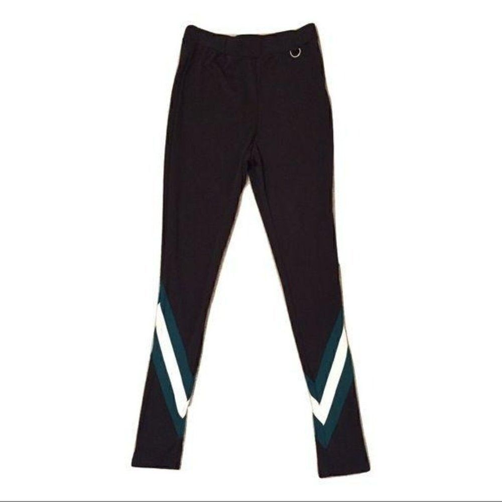 Project 28 NYC Black Chevron Varsity Full Length High Rise Leggings Large New